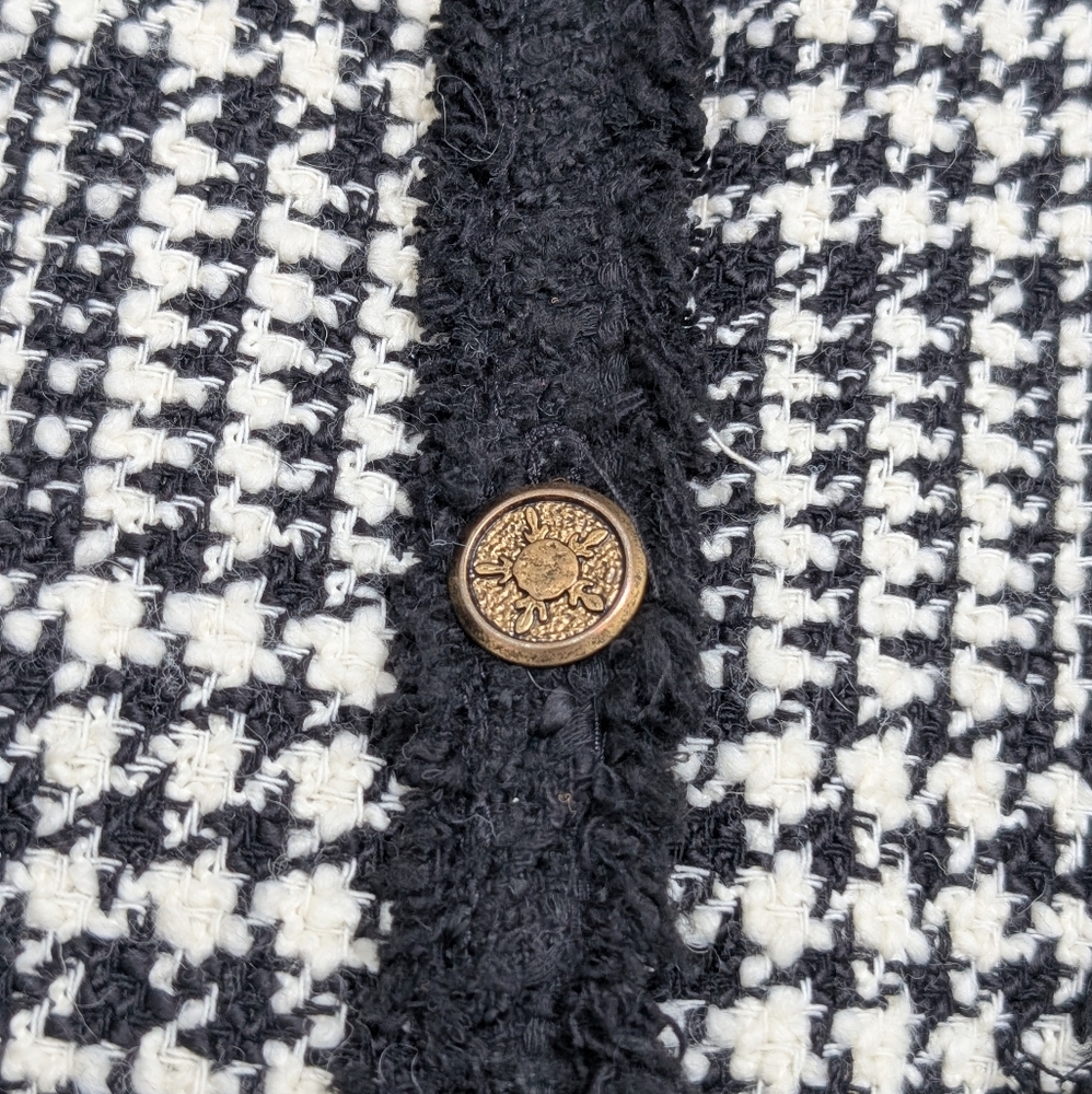 Zara Wool Blend Long Tweed Plaid Houndstooth Lady Jacket Blazer Sz XL Elegant - Picture 7 of 16